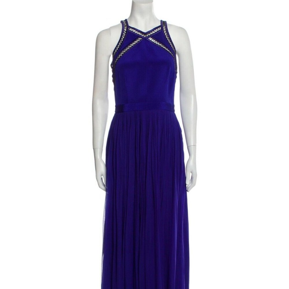Rebecca Taylor Silk Blue Sleeveless Beaded Long Dress Size 4 NWT